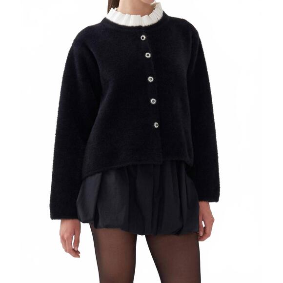 NEW NOCTURNE crystal embellished buttoned cardigan in black